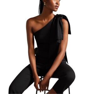 Ted Baker Orliie One Shoulder Black Jumpsuit With Bow Detail NWT